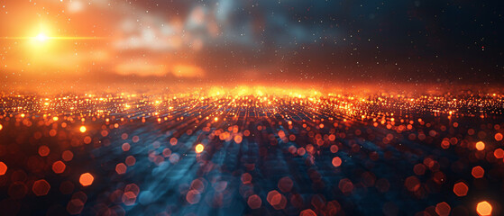 Fototapeta premium Abstract Orange and Blue Lights Bokeh Background With Sun and Stars, Abstract Orange and Blue Lights Bokeh Background With Sun and St