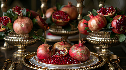 Gold and Pomegranate Table Setting Photo