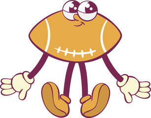 Football ball retro groovy mascot cartoon character