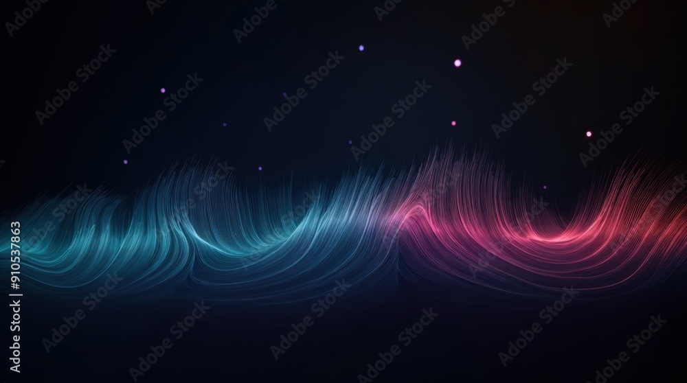 Poster abstract dark gradient with digital waves rippling and glowing dots