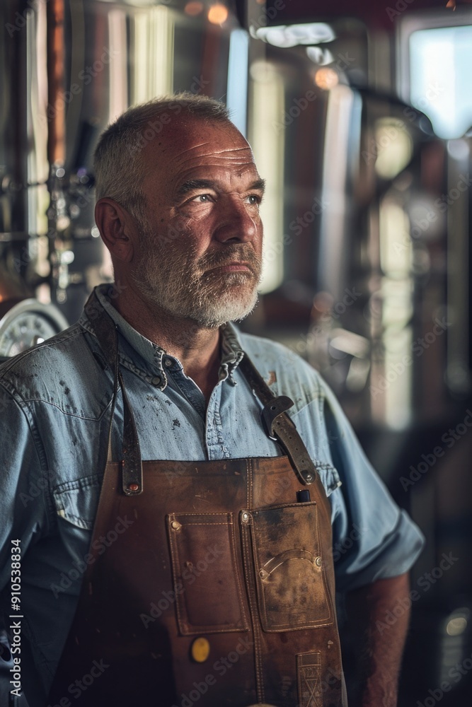 Poster A man with a long beard wears an apron and is ready to work