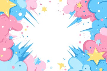 Pink and Blue Exploding Clouds with Stars and Dots