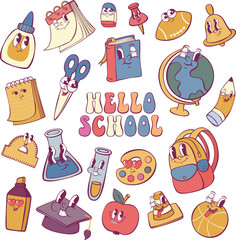 Set of cartoon  groovy school supplies 