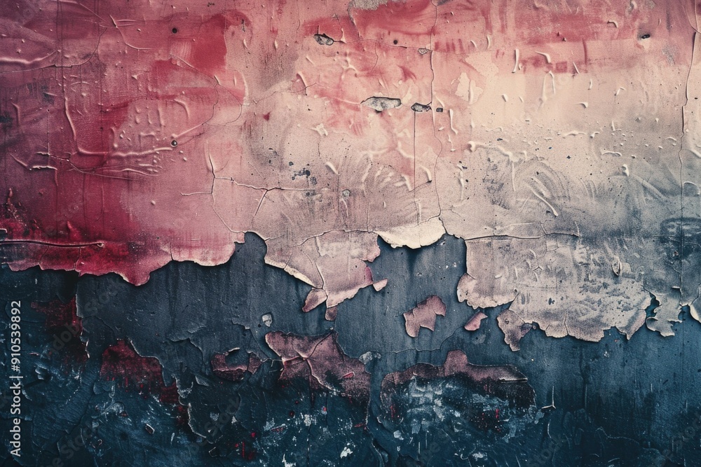 Canvas Prints A worn-out wall with peeling paint in red and blue colors