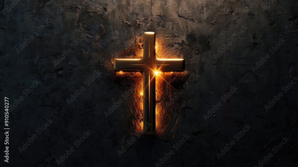 Poster a simple cross mounted on a wall with a soft light emanating from it