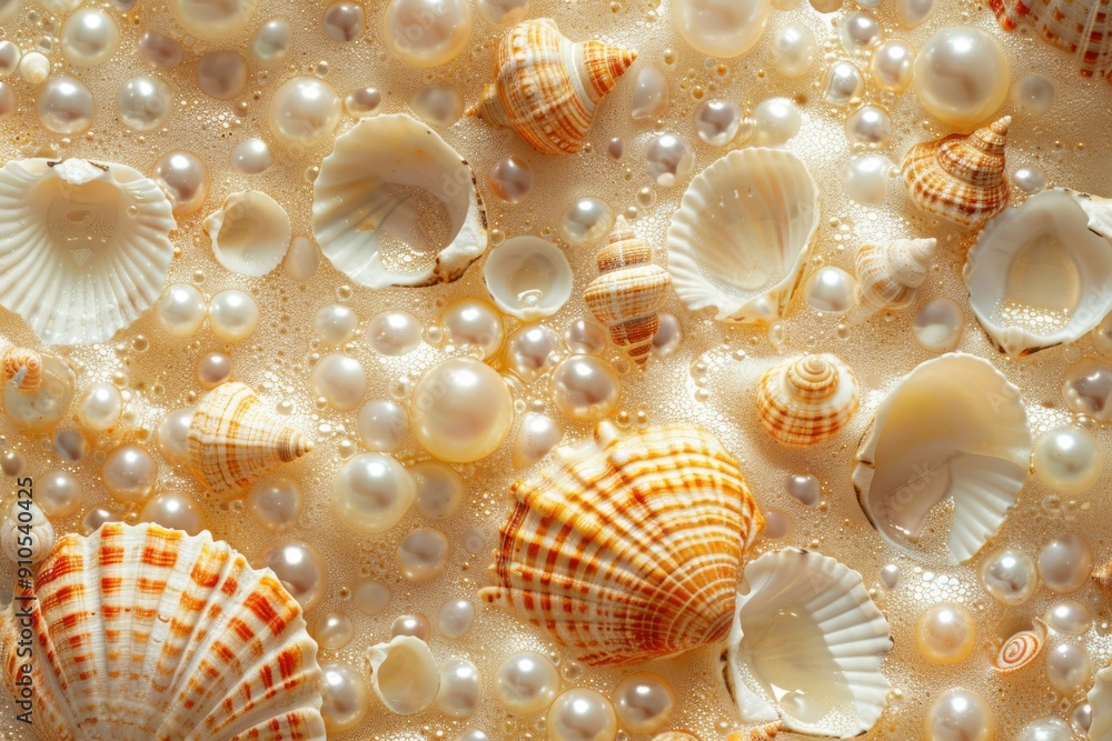 Poster Close-up of shells and pearls on a table