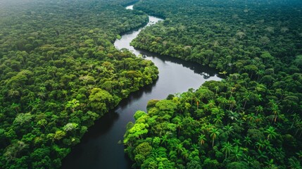 Obraz premium aerial view of the Amazon River surrounded by forest