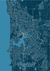 Perth, Australia artistic blueprint map poster