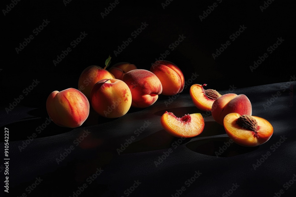 Poster A still life image of a cluster of peaches resting on a table