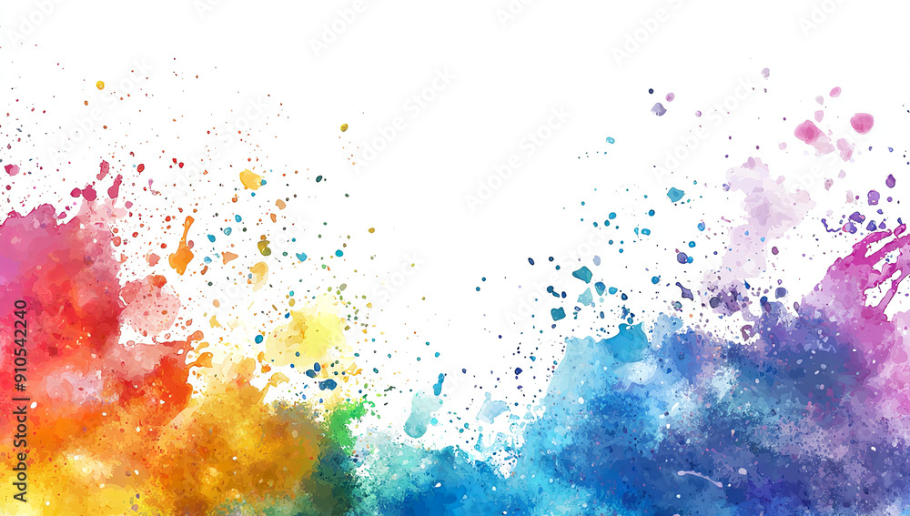 Poster watercolor background with colorful ink splashes and splash on...