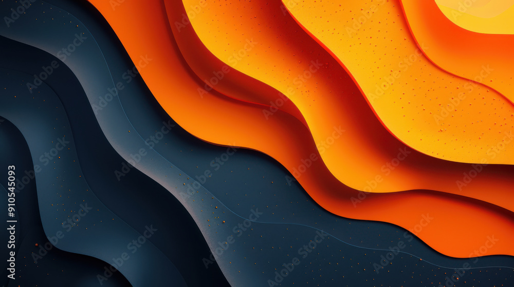 Poster abstract digital artwork featuring layered waves in shades of orange and black, creating a dynamic a