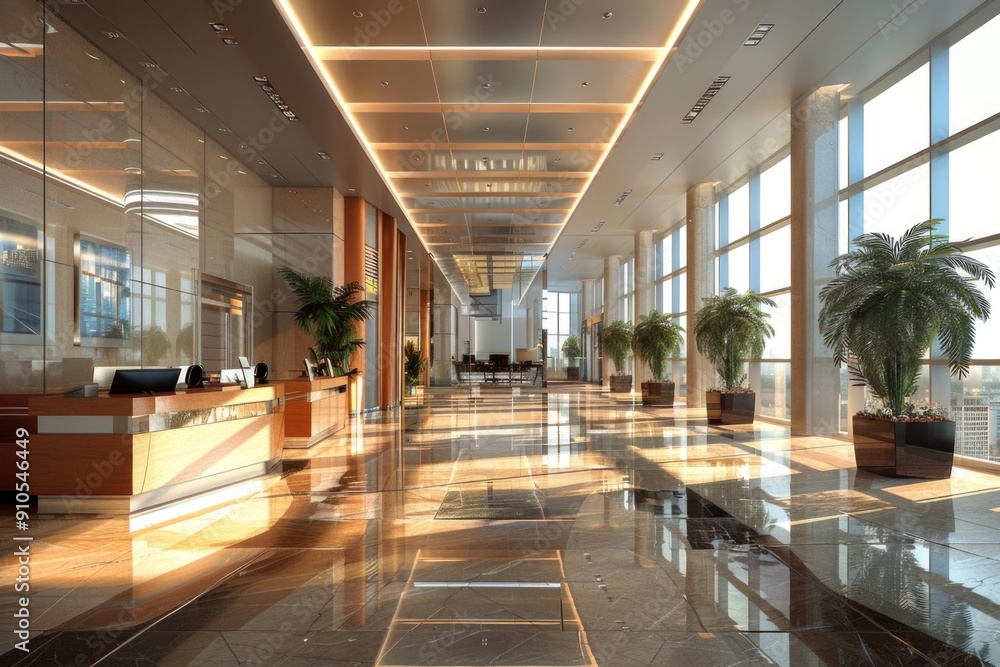 Poster a large open-plan office space with plenty of natural light from large windows