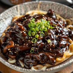 Jajangmyeon - Noodles in black bean sauce.