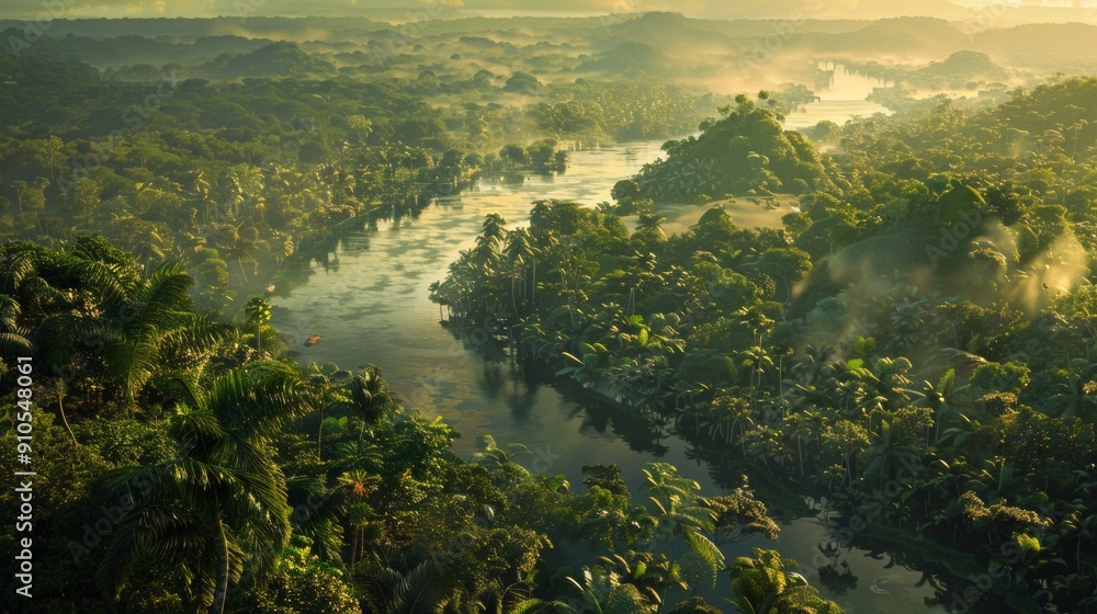 Wall mural aerial view of the amazon river surrounded by forest