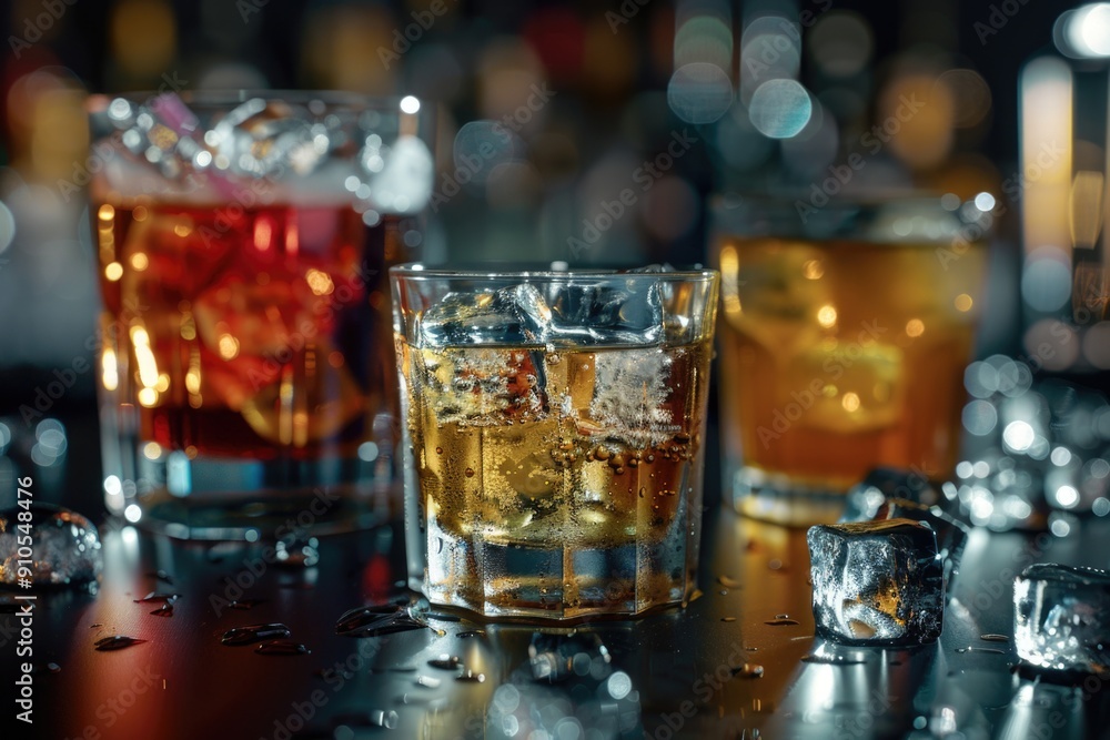 Poster close-up of two glasses with liquor on a table