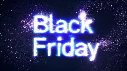 Text "Black Friday" on a background of festive lights and glitter. Concept: advertising campaigns, seasonal discounts