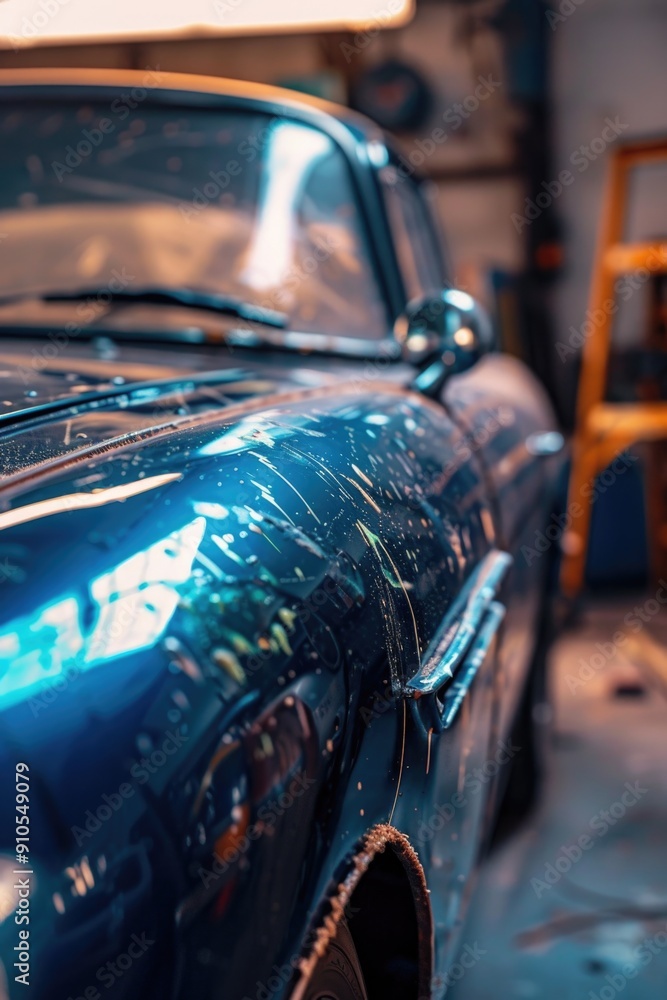 Poster A close-up shot of a car parked in a well-lit garage