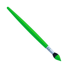 Paintbrush with green handle and ink. Flat vector illustration isolated on white background. Art and creativity concept. Perfect for educational materials and design projects