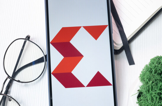 New York, USA - 1 August 2024: Xilinx Logo on Phone Screen, Company Icon on Display