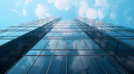 Fototapeta premium Low angle view of skyscrapers, office exterior, building photo