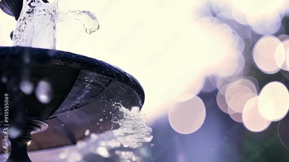 Poster the gentle babbling of a garden fountain is enhanced by an enchanting display of soft light flares a