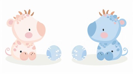 Obraz premium Baby accessories cute animal concept top view photo of gift box teether knitted bunny rattle toy and stars on isolated pastel blue background with empty space