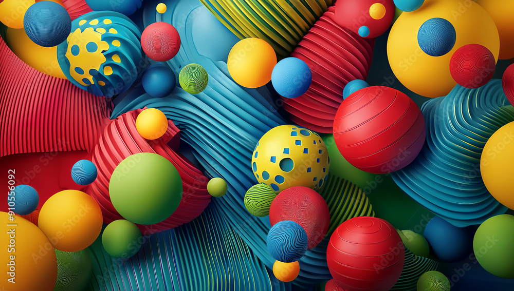 Aufkleber abstract background with geometric shapes and colorful spheres in...