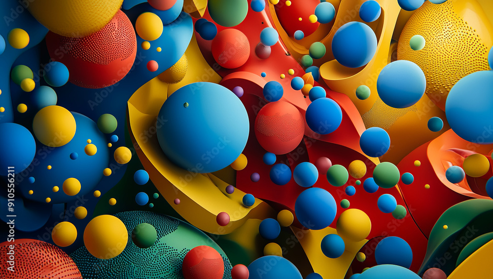 Poster abstract background with geometric shapes and colorful spheres in...