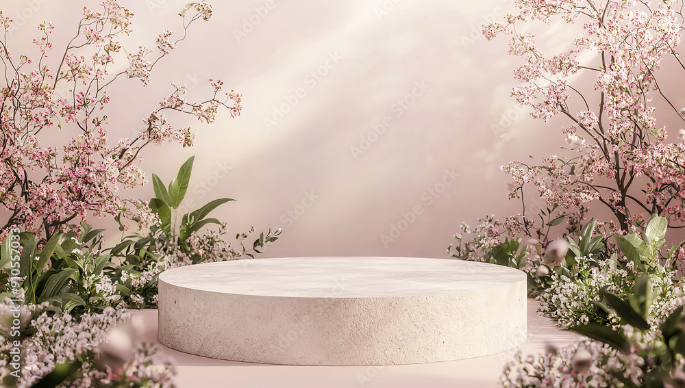 Aufkleber a simple and elegant display stand with a round stone base,...