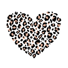 Abstract romantic heart silhouette filled with leopard print. Coloring of wild cats. Vector graphics.