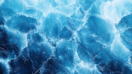 Obraz premium Beautiful winter natural blue ice texture of surface of frozen. Nature abstract pattern of white cracks. Winter seasonal background, mock up, flat lay, ice texture background, ice banner 