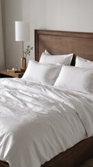Bed With White Sheets and Pillows in a Bedroom