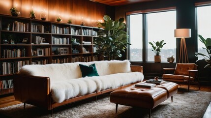 A Spacious Living Room With Furniture and Large Window