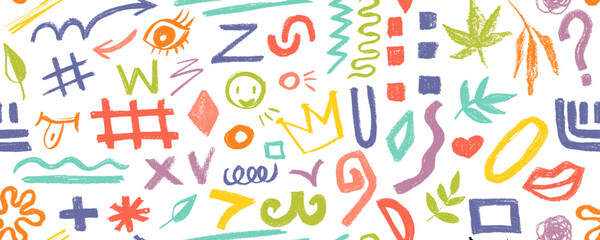 Collection charcoal doodle elements like  hearts, crown, leaves, crescent moon and smile. Hand drawn pencil squiggles and speckles, creative abstract doodle style elements isolated on white.