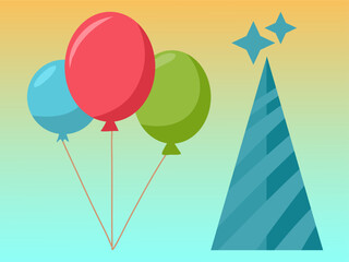 icon birthday box and balloon