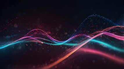 Abstract futuristic background with bokeh lights and pink-blue luminous neon wave lines moving at a rapid pace. Concept of data transfer Wonderful wallpaper, AI-generated