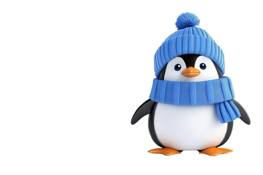 cute penguin wearing winter hat and scarfs,  isolated png transparent background