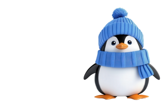 cute penguin wearing winter hat and scarfs,  isolated png transparent background