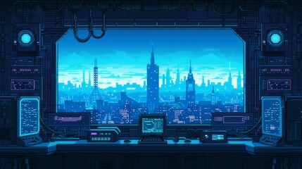 Background of an old 8-bit video game interface created with pixels