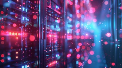 Obraz premium Fiber optic networks connect servers and data centers, symbolizing cloud computing technology and data storage, and cloud computing infrastructure