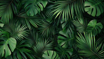 3d render, abstract palm leaves background, tropical jungle foliage...