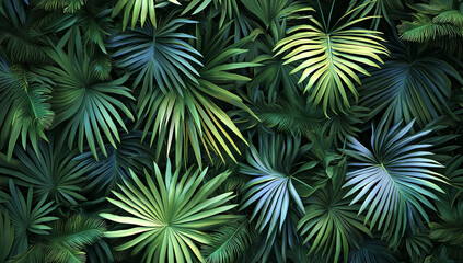 3d render, abstract palm leaves background, tropical jungle foliage...