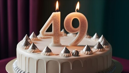 49th birthday cake with candles, forty-nine birthday celebration, happy birthday 49 years celebration