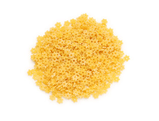 Heap of tasty raw stelline pasta on white background