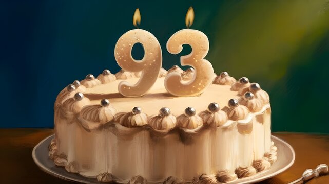 93rd birthday cake with candles, Ninety-three birthday celebration, 93 years celebration