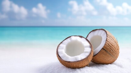 Cracking coconut, intense snap, tranquil island, gentle sea breeze, serene soundscape