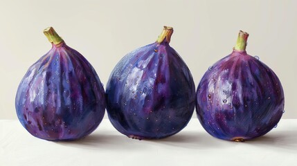 Three Figs Still Life - Realistic Painting Illustration