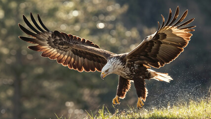 The eagle flies beautiful and stalks its prey