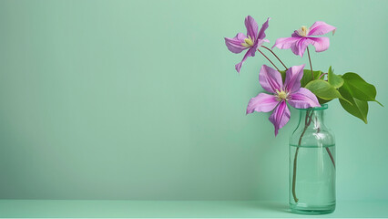 flowers in vase against green background.  Concept Home decor, Floral arrangements,  Minimalist style