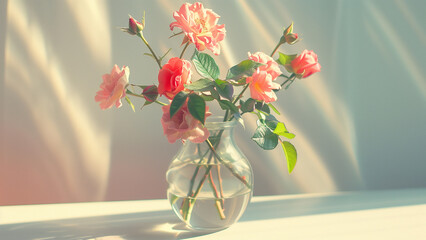 bouquet of flowers in vase copy space for text